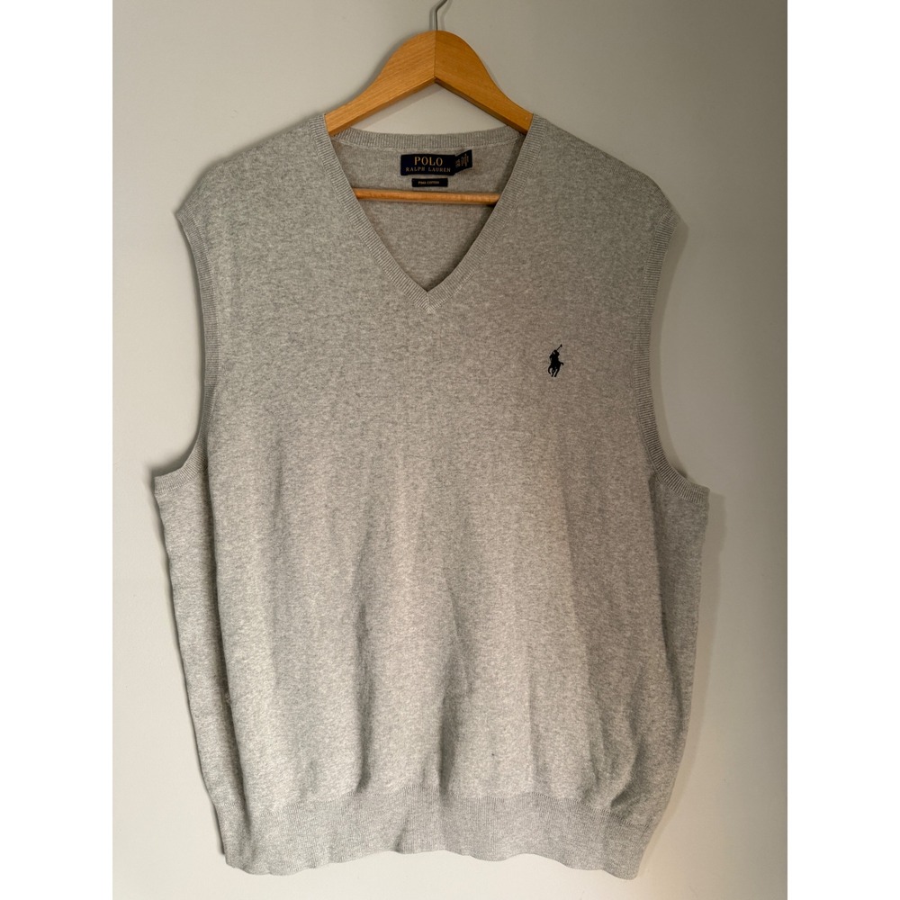 Polo Ralph Lauren Sweater Vest XXL Grey Pima Cotton V-Neck Classic preppy